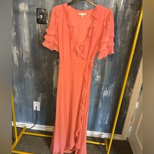 Long Coral V-Neck dress